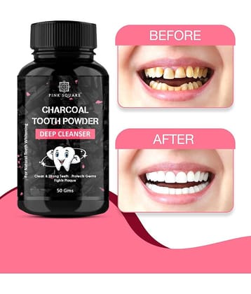 pink square Charcoal Teeth Brightening Powder Eliminate Stain Denture Oral Kit