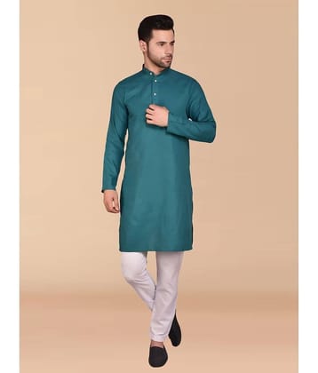PRINTCULTR Teal Cotton Regular Fit Men's Kurta Pyjama Set ( Pack of 1 )