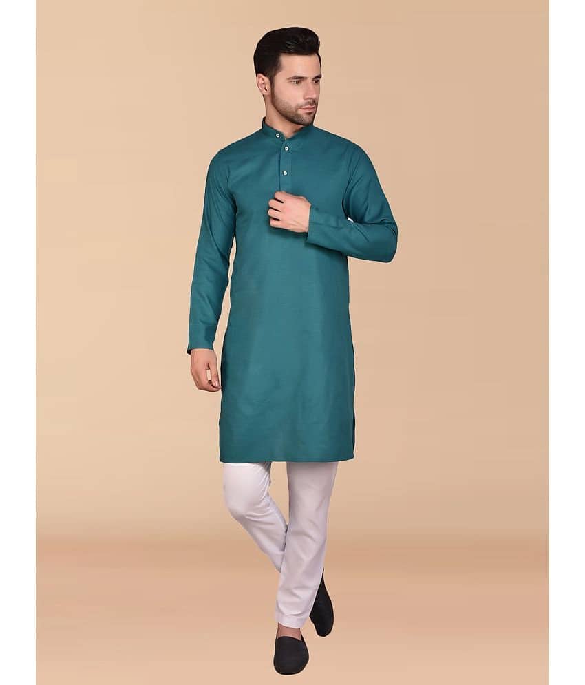 PRINTCULTR Teal Cotton Regular Fit Men's Kurta Pyjama Set ( Pack of 1 )