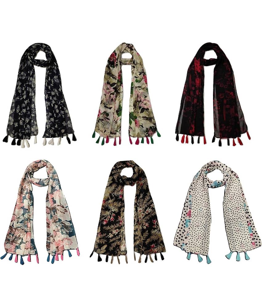 stolevilla Multi Printed Poly Cotton Yarn Stoles ( Pack of 6 )