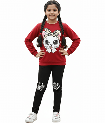 CRAZYON Red Cotton Girls Top With Pants ( Pack of 1 )