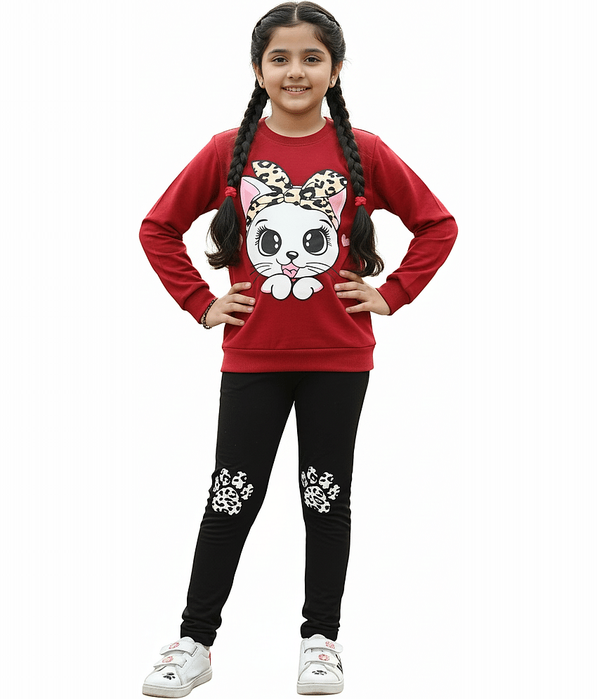 CRAZYON Red Cotton Girls Top With Pants ( Pack of 1 )