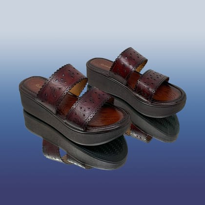 Maroon Cutout Platform Sandals-Maroon / 36