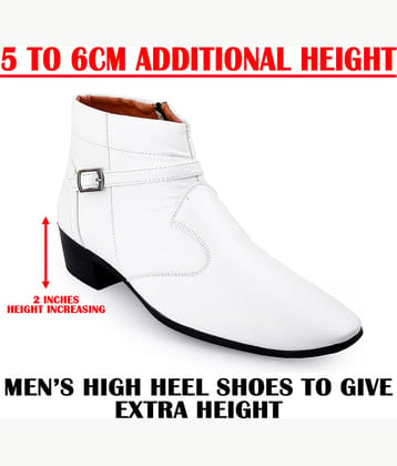 YUVRATO BAXI Men's 2 Inch Heel Height Formal Slip-on Boot White Men's Formal Boots
