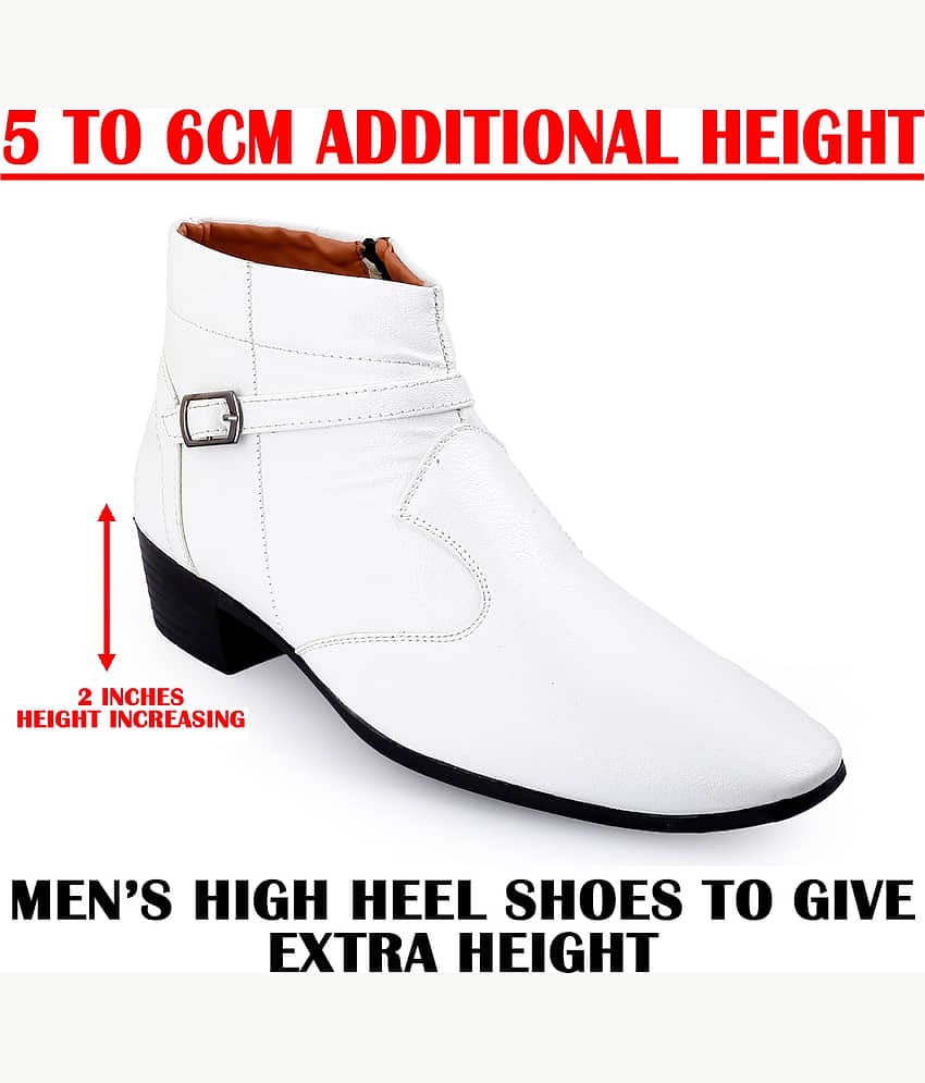 YUVRATO BAXI Men's 2 Inch Heel Height Formal Slip-on Boot White Men's Formal Boots