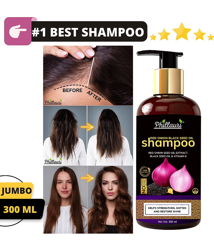 Phillauri Red Onion Black Seed Oil Strong, Smooth and Silky, Anti Dandruff Shampoo (300 ml)