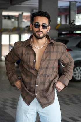 Espana Jute Dobby Textured Relaxed Fit Shirt Brown-Large / Brown / Espana Jute Dobby textured Relaxed Fit Shirt