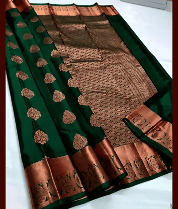 NENCY FASHIONS Banarasi Silk Woven Saree With Unstitched Blouse Piece ( Green )