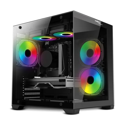 Frontech NEBULA FT-4382 Black Gaming Computer Case with ARGB & Tempered Glass | Dust Filter | USB 3.0 & 1.1 | HD Audio
