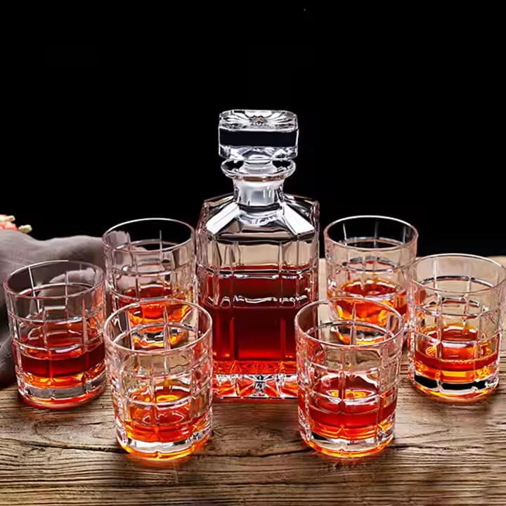 Wine Decanter with Glass Set | 6 pc Whiskey Glasses and 1 Decanter| Perfect for Scotch, Bourbon, Wine, Vodka, Cocktail, Tequila, Rum | Best Gift for Party