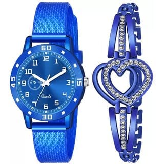 Bolun Av Cash RR Blue Pu With Heart Bracelet Analog Women and Girls WatchCvvm388