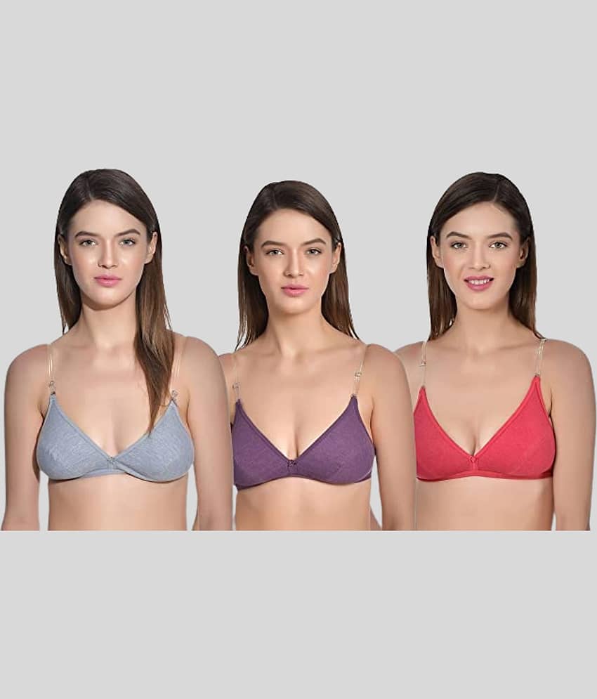 AIMLY Pack of 3 Cotton Blend Non Padded Women's T-Shirt Bra ( Multicolor )
