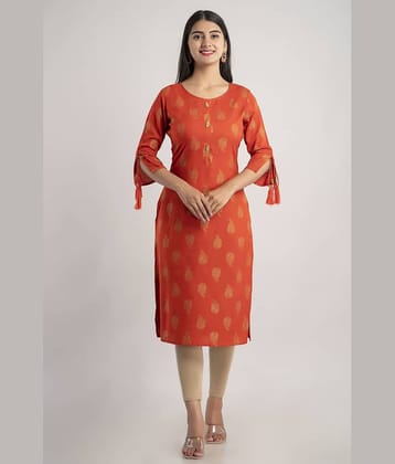 MAUKA - Rust Rayon Women's Straight Kurti ( Pack of 1 )