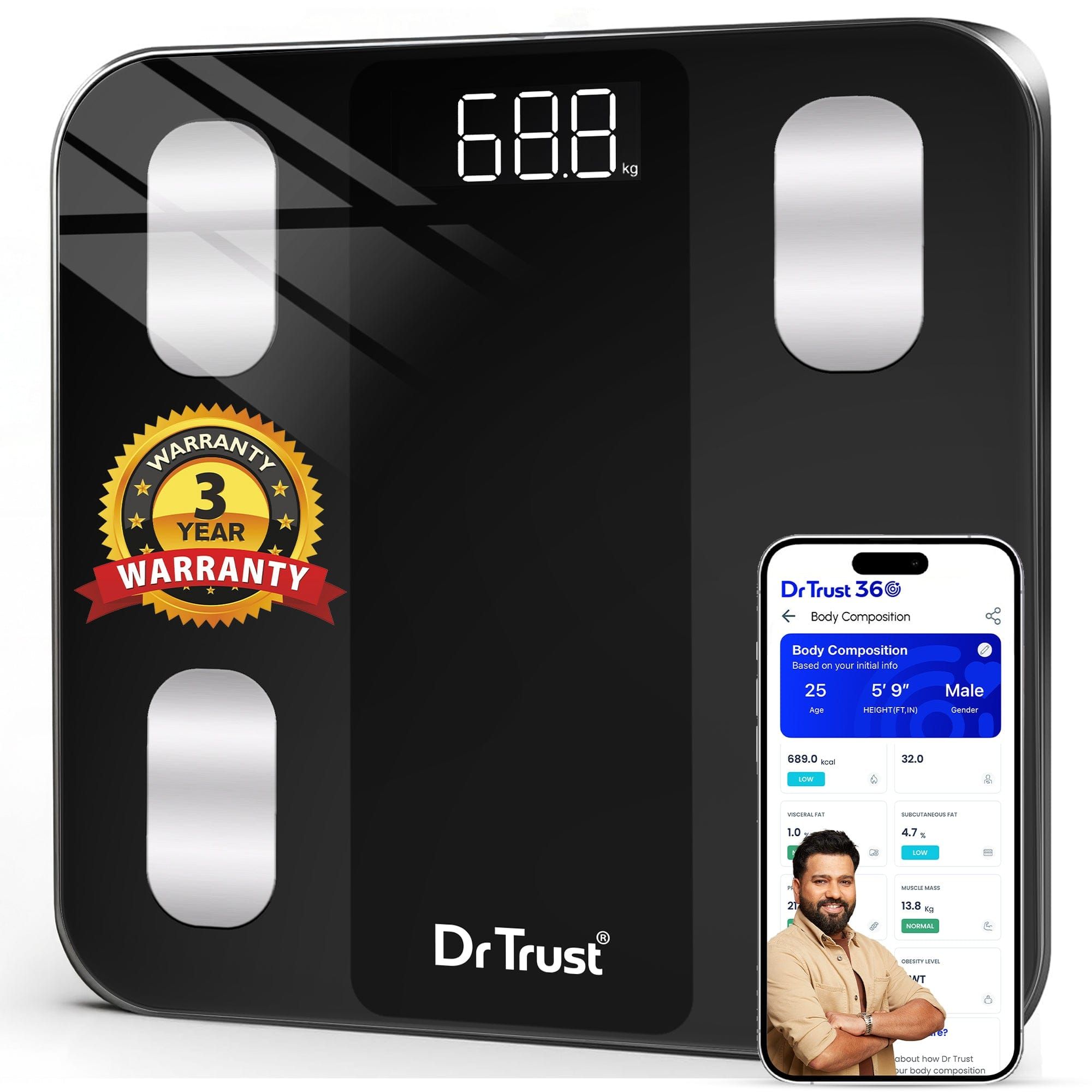 Dr Trust USA Legend Smart Body Fat Analyzer & BMI Weight Machine, 14 Body Composition Metrics Analysis with Dr Trust 360 App, personal Weighing Machine 526  for Accurate Health Monitoring
