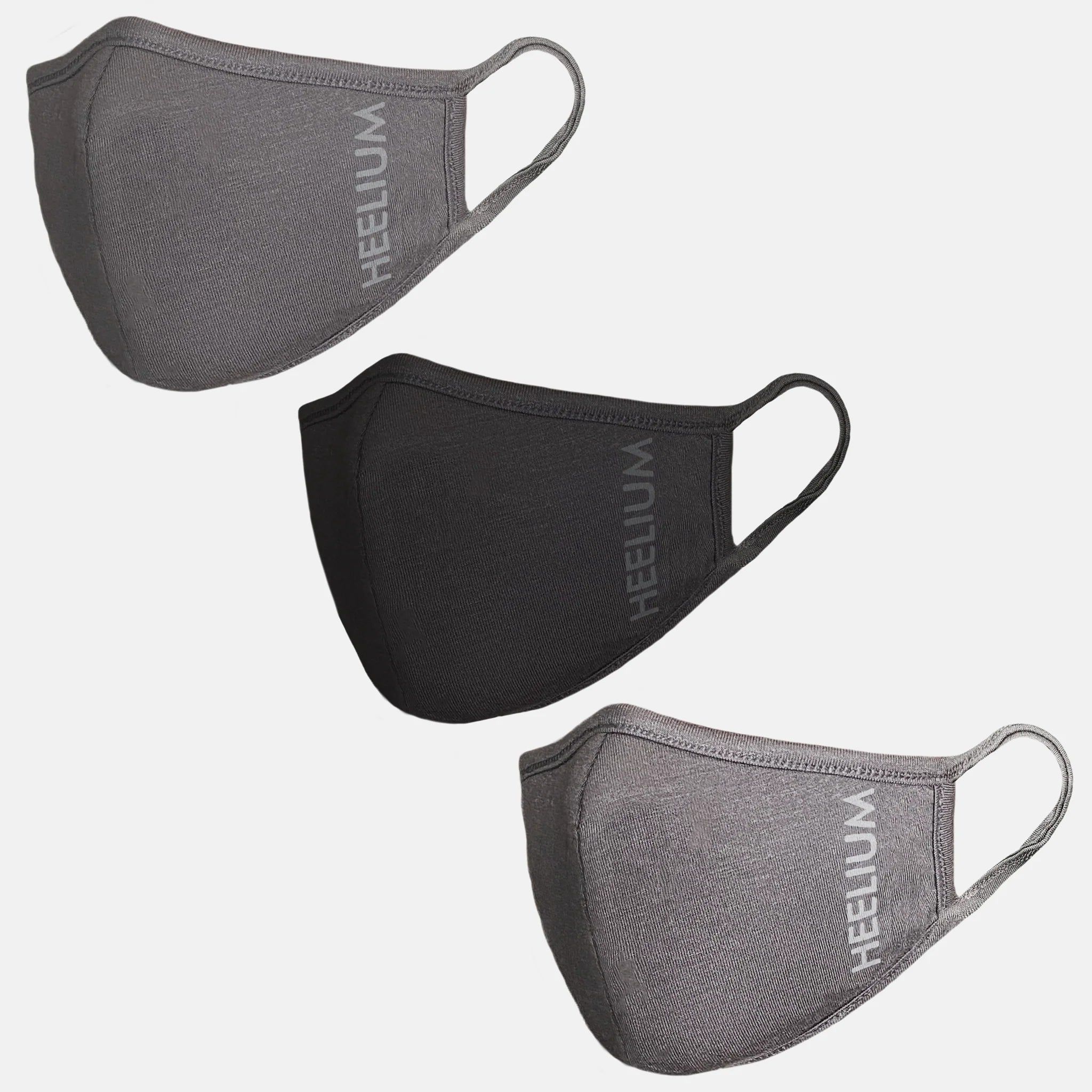 Heelium Bamboo Face Mask - Set of 3-Black - Light Grey - Dark Grey / Kids