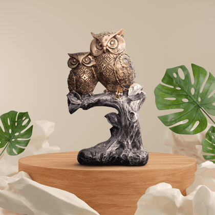 Dual Owl Figurine on Tree Branch