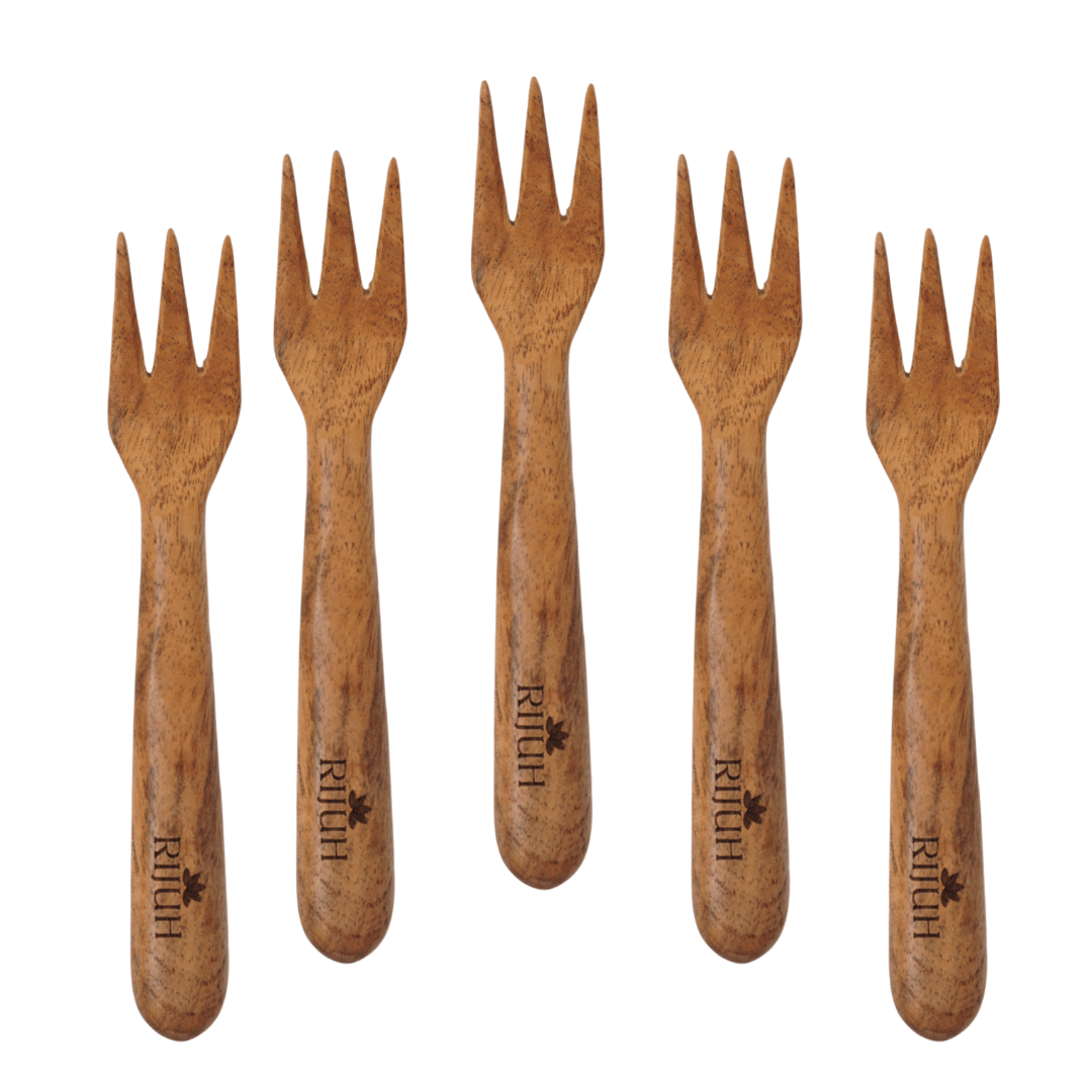 Eco-Friendly Neem Wood Baby Fork | Safe, BPA-Free, and Sustainable Cutlery-Pack of 5