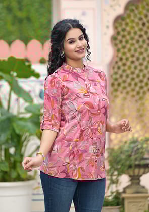 Deep Pink Floral Top-XXL
