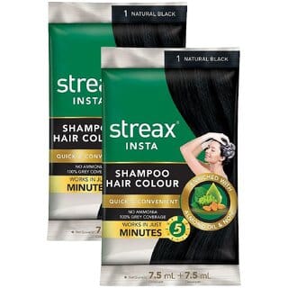 Streax Natural Black Hair Colour - Pack Of 2 (7.5g+7.5ml)