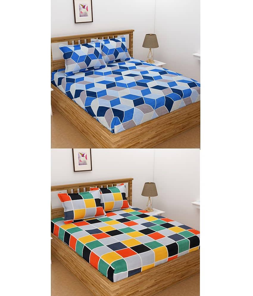 Homefab India Microfibre Double Bedsheet ( Dark Blue )