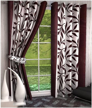 Tanishka Fabs Floral Semi-Transparent Eyelet Curtain 9 ft ( Pack of 2 ) - Brown