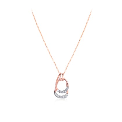 Senco Gold Overlapped Poise Diamond Chain Pendant (3.8 gram / 0.14 Ct / HI-SI / 14K Rose Gold)