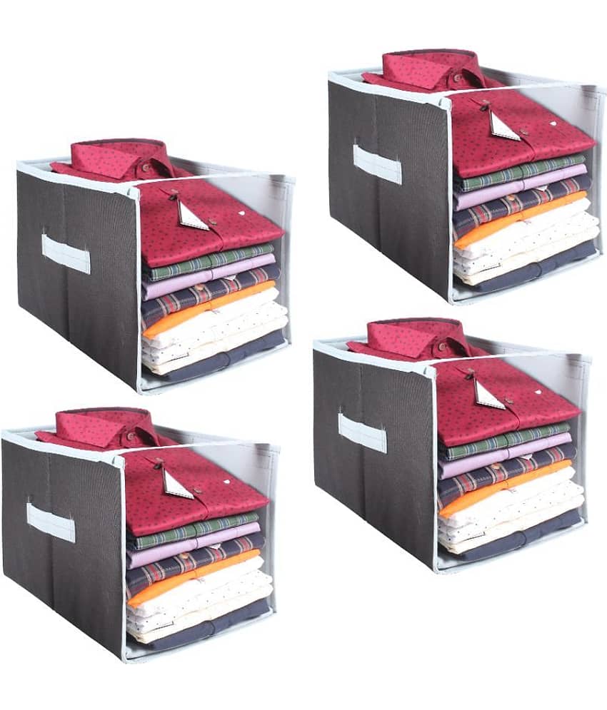 PrettyKrafts Shirt Stacker, Closet Organizer, Open Front, Shirts and Clothing Organizer, (Set of 4) BrownBeige