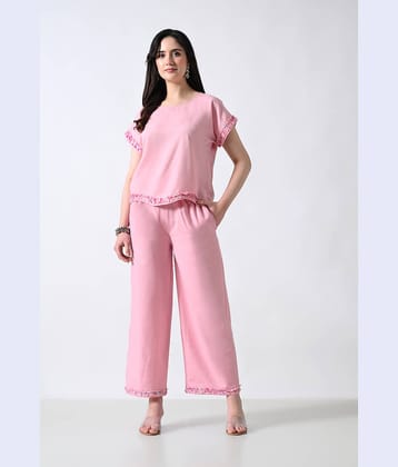 ALL WAYS YOU Women Solid Top With Palazzos Co-Ord Set ( Pink )