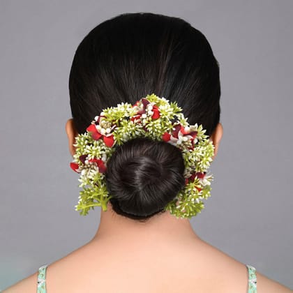 Red Color Flower Gajra For Women Hair Pin (HRP222RED)-Length: 22.00 CM x Width: 4.00 CM / Red / Alloy