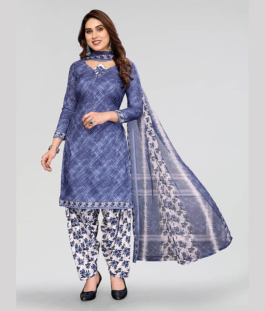 Kashvi Unstitched Crepe Printed Dress Material - Blue ( Pack of 1 )
