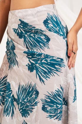 Printed Draped Skirt - Grey-XS