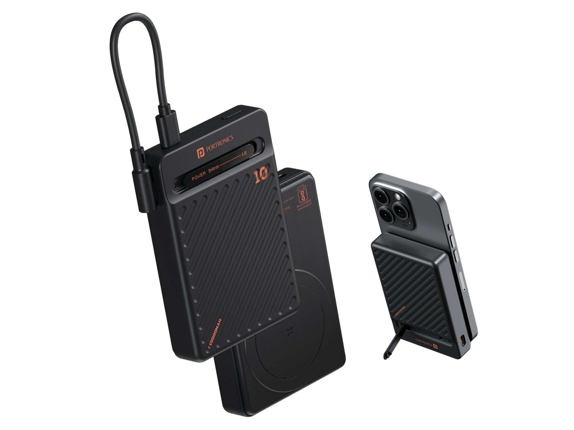 Portronics Chyro 15W Wireless Charging, 20W Max Wired Output, MagSafe Mobile Stand, Bi-Directional Type C Dual Port