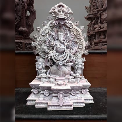 Lord Ganesha sitting on a mouse Pink Stone Statue