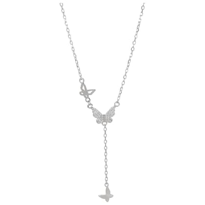 Sterling Silver Butterfly Pendant Chain Necklace for Women | Dainty Layered Drop Design | 925 Silver Jewelry