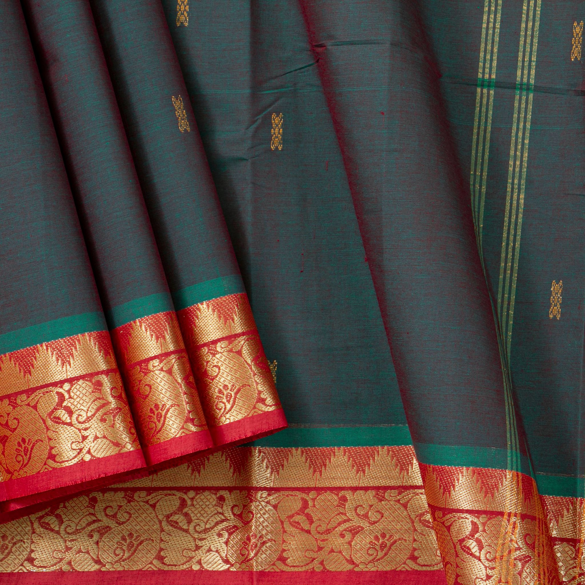 Blue And Red Chettinad Cotton Saree PV SK CC 237