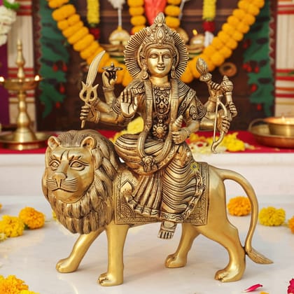 Brass Durga Ji Handcrafted Statue - Religious Decor for Home & Office, Height : 16 Inch (BSMAS1455 F)