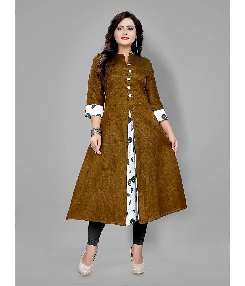 RIAANA - Brown Cotton Women's Front Slit Kurti ( Pack of 1 )