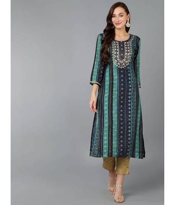 Vaamsi Cotton Blend Embroidered Straight Women's Kurti - Navy Blue ( Pack of 1 )