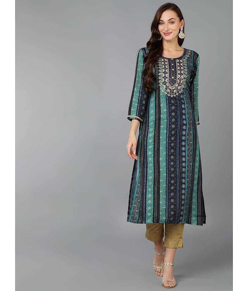 Vaamsi Cotton Blend Embroidered Straight Women's Kurti - Navy Blue ( Pack of 1 )