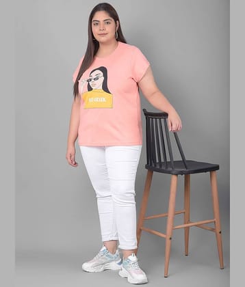 Club York Women Cotton Blend Printed Regular Fit Round Neck T-Shirt ( Peach )