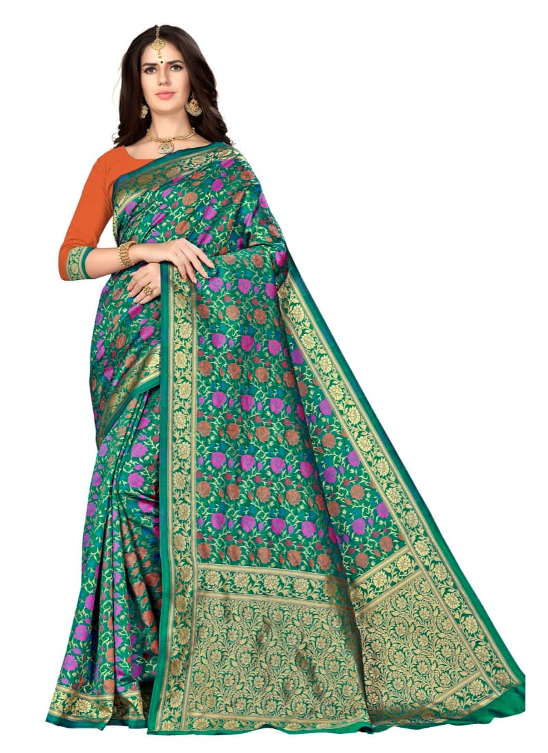 Generic Women's Banarasi Silk Saree with Blouse (Multi, 5-6 Mtr)