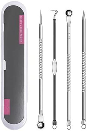 Elecsera Blackhead Comedone Acne Blemish Remover Stainless Needles Remove Tool Kit (Silver) - (Pack of 4)