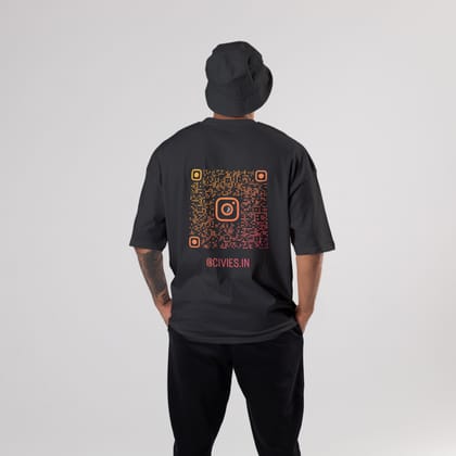 Customized QR Code Oversized T-Shirt (Prepaid Orders Only)-S / Black / 240 GSM (100% Cotton)