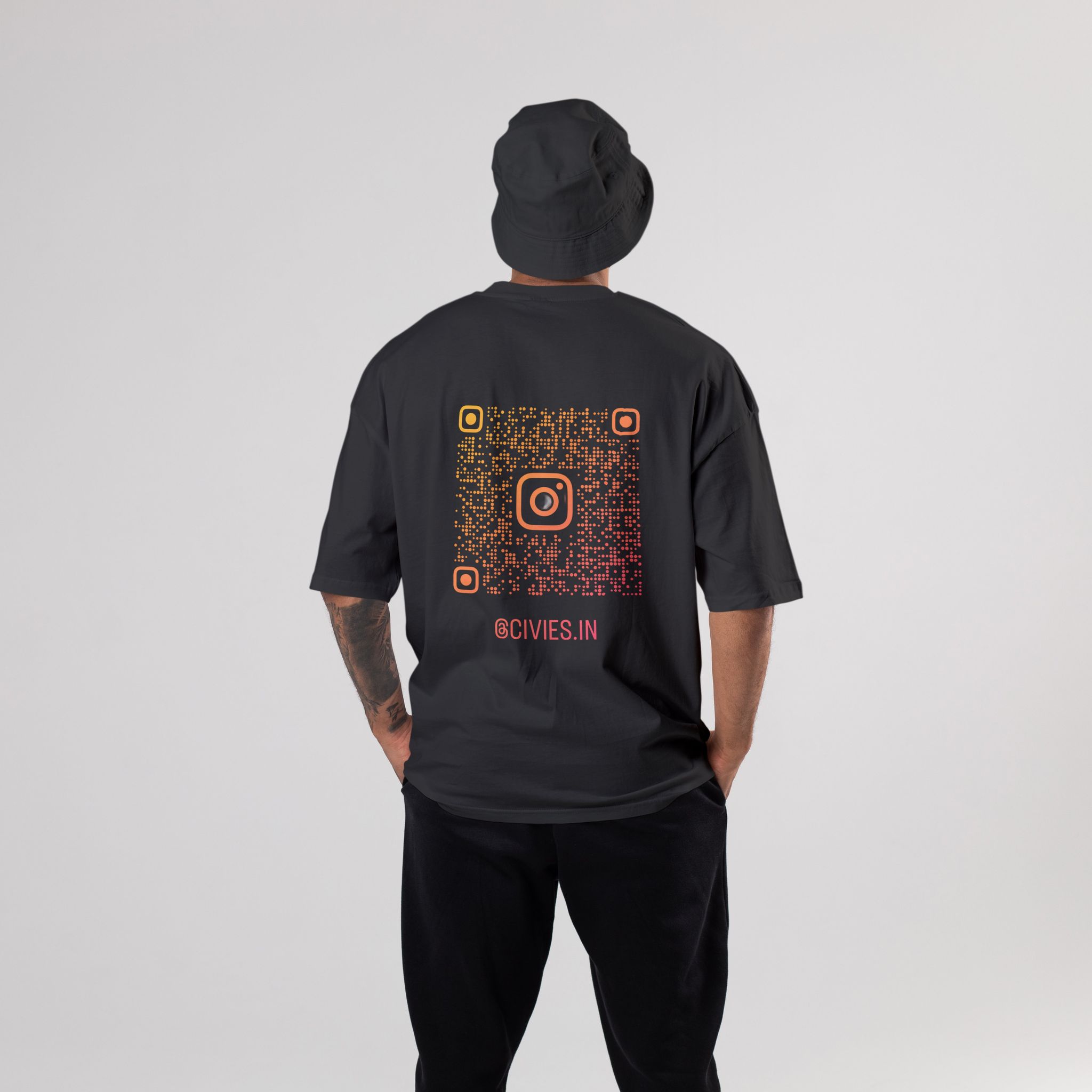 Customized QR Code Oversized T-Shirt (Prepaid Orders Only)-S / Black / 240 GSM (100% Cotton)