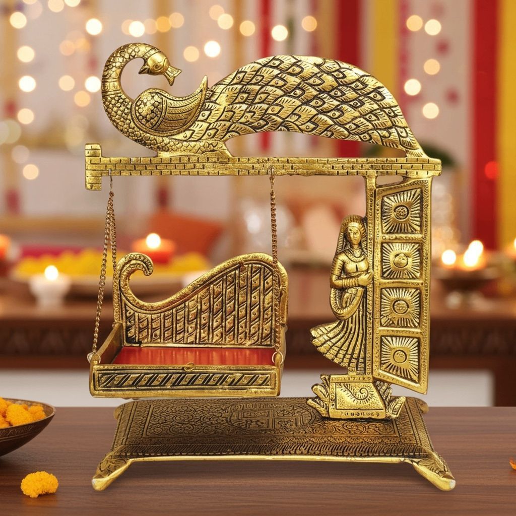 Aluminium Radha Ji Jhula Idol ? Decorative Religious Statue, Height : 12.5 Inch (ASMAS458 R)