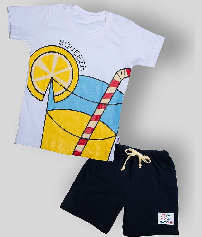CATCUB Pack of 1 Baby Boys Cotton Tops & Bottoms Sets ( White )