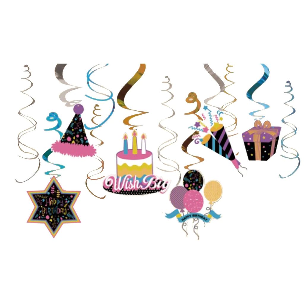 Colorful Fun Birthday Swirl Decoration - 12PC - Party and Festive Needs | Buy online on ZillyBuy