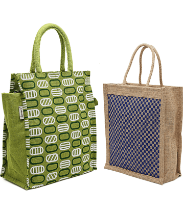 ENSAC Green Jute Lunch Bag Pack of 2
