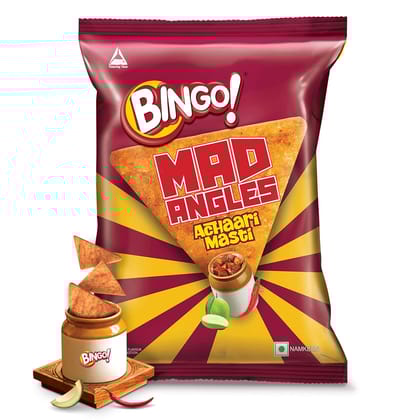 Bingo! Mad Angles Achaari Masti  Mango Pickle Flavour Crunchy Triangle Chips Pack - 30gm