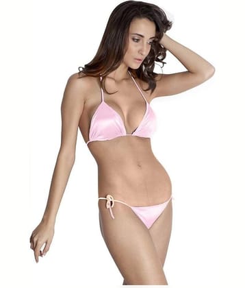 You Forever Satin Women's Bra & Panty Set ( Pink )
